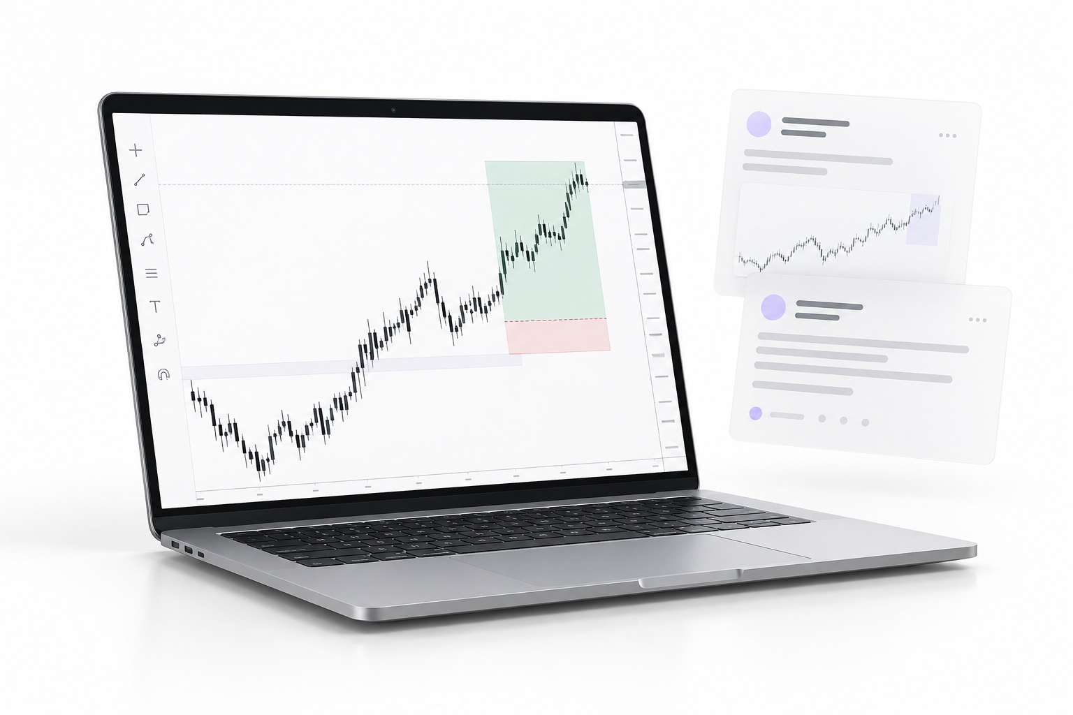 Laptop mit einem profitablen Gold-Trade und Community-Beiträgen